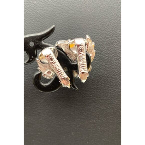 Vintage Sarah Coventry Signed Silver Tone Rose Flower Clip On Earrings - Picture 4 of 4